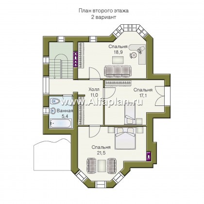 «Фортуна» - проект двухэтажного дома из газобетона, с эркером, для узкого участка - превью план дома