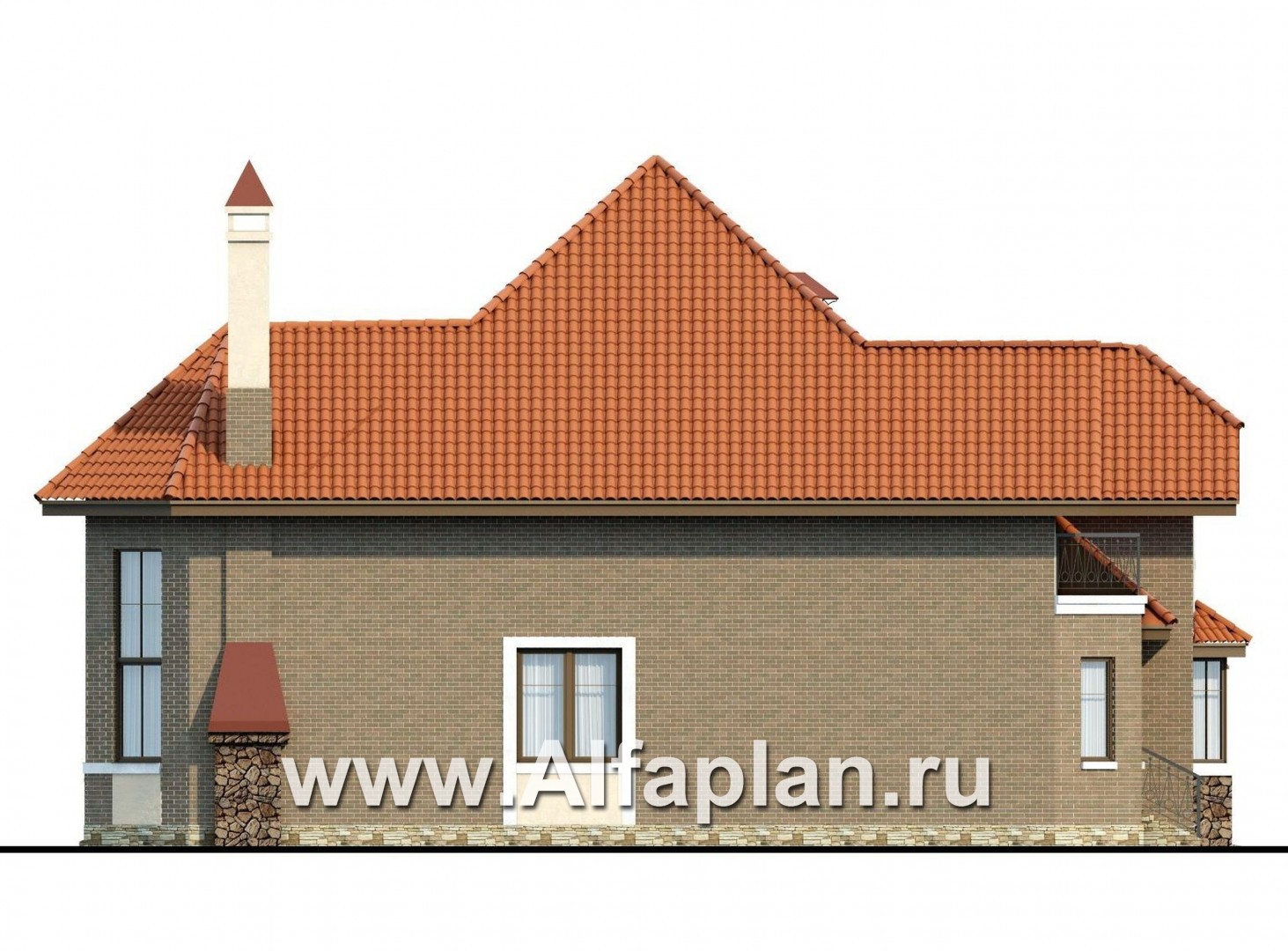 «Гавань» - проект дома с мансардой, с эркером, планировка со вторым светом и лестницей в гостиной, для большой семьи - фасад дома