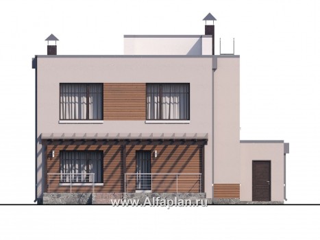 Проекты домов Альфаплан - «Эвр» - коттедж с плоской кровлей, с гаражом на два автомобиля - превью фасада №4