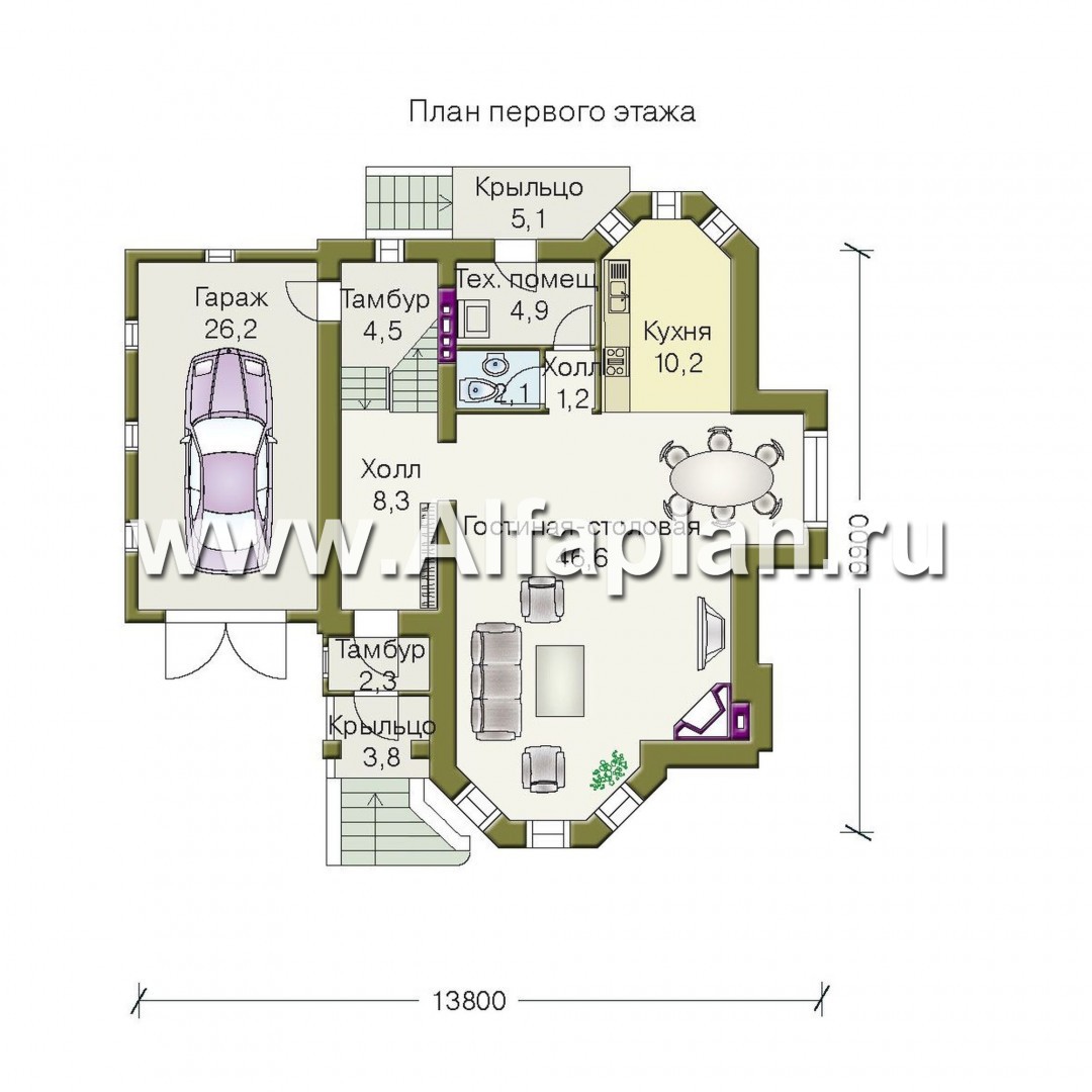 Проекты домов Альфаплан - «Фортуна» - небольшой загородный дом - план проекта №1