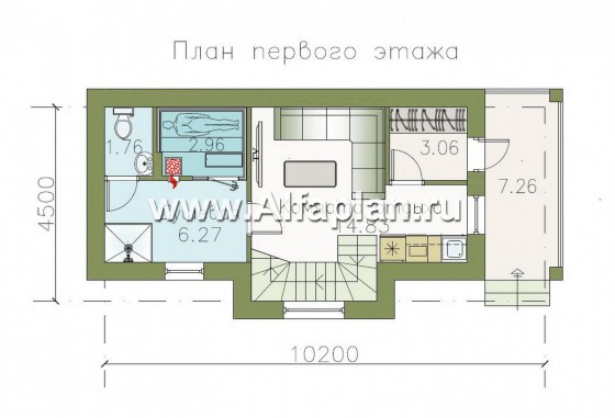 Проект бани с жилой мансардой - превью план дома