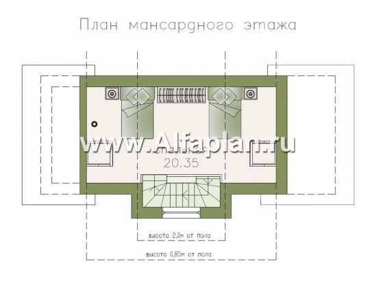 Проект бани с жилой мансардой - превью план дома