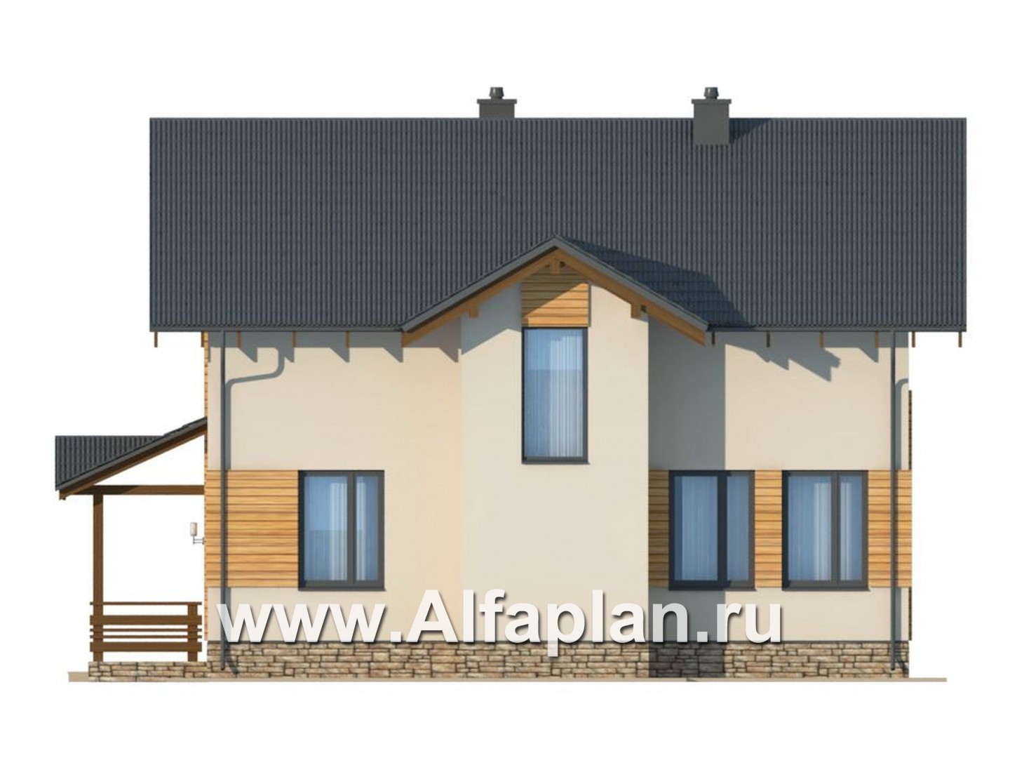 Проекты домов Альфаплан - Экономичный дом с мансардой из газобетона - изображение фасада №2