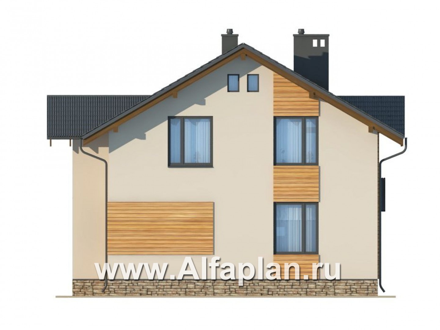 Проекты домов Альфаплан - Экономичный дом с мансардой из газобетона - изображение фасада №4
