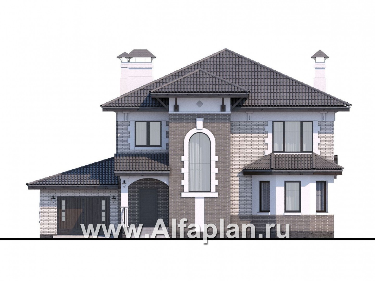 «Амадей» - проект двухэтажного дома, планировка с эркером и с террасой, с гаражом - фасад дома