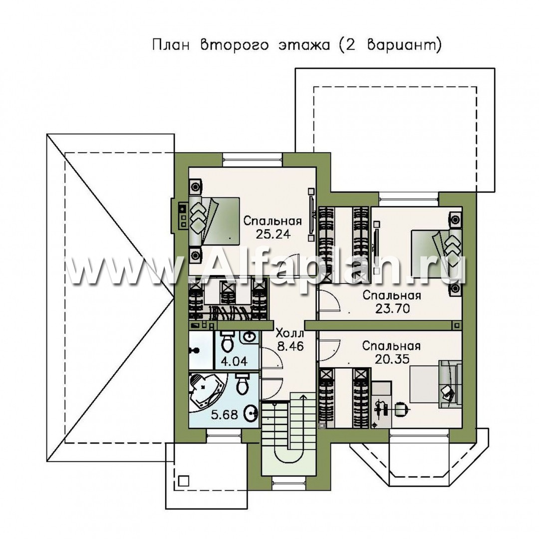 «Амадей» - проект двухэтажного дома, планировка с эркером и с террасой, с гаражом - план дома