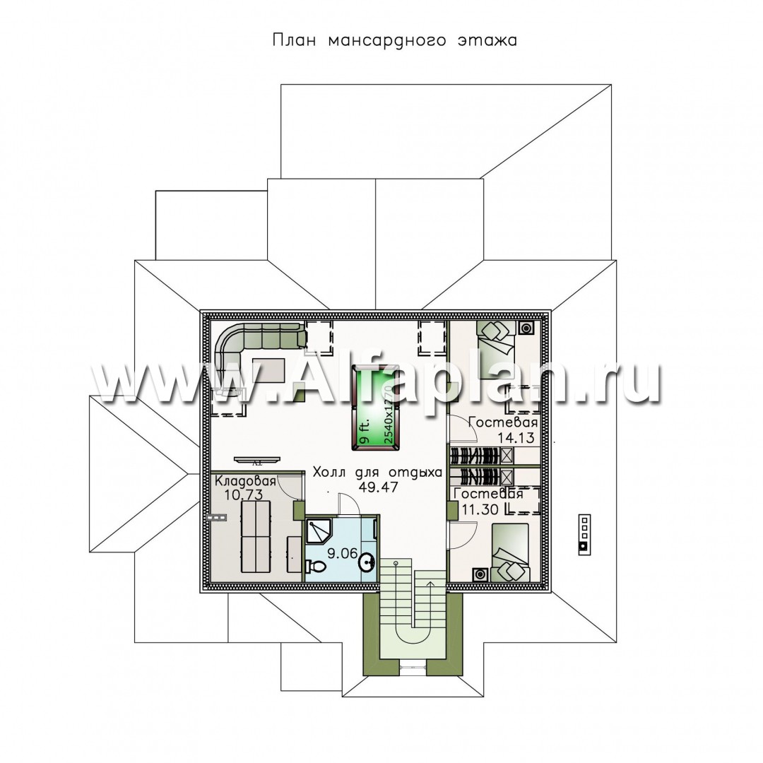 Проекты домов Альфаплан - «Демидов» - респектабельный особняк с мансардой - план проекта №3