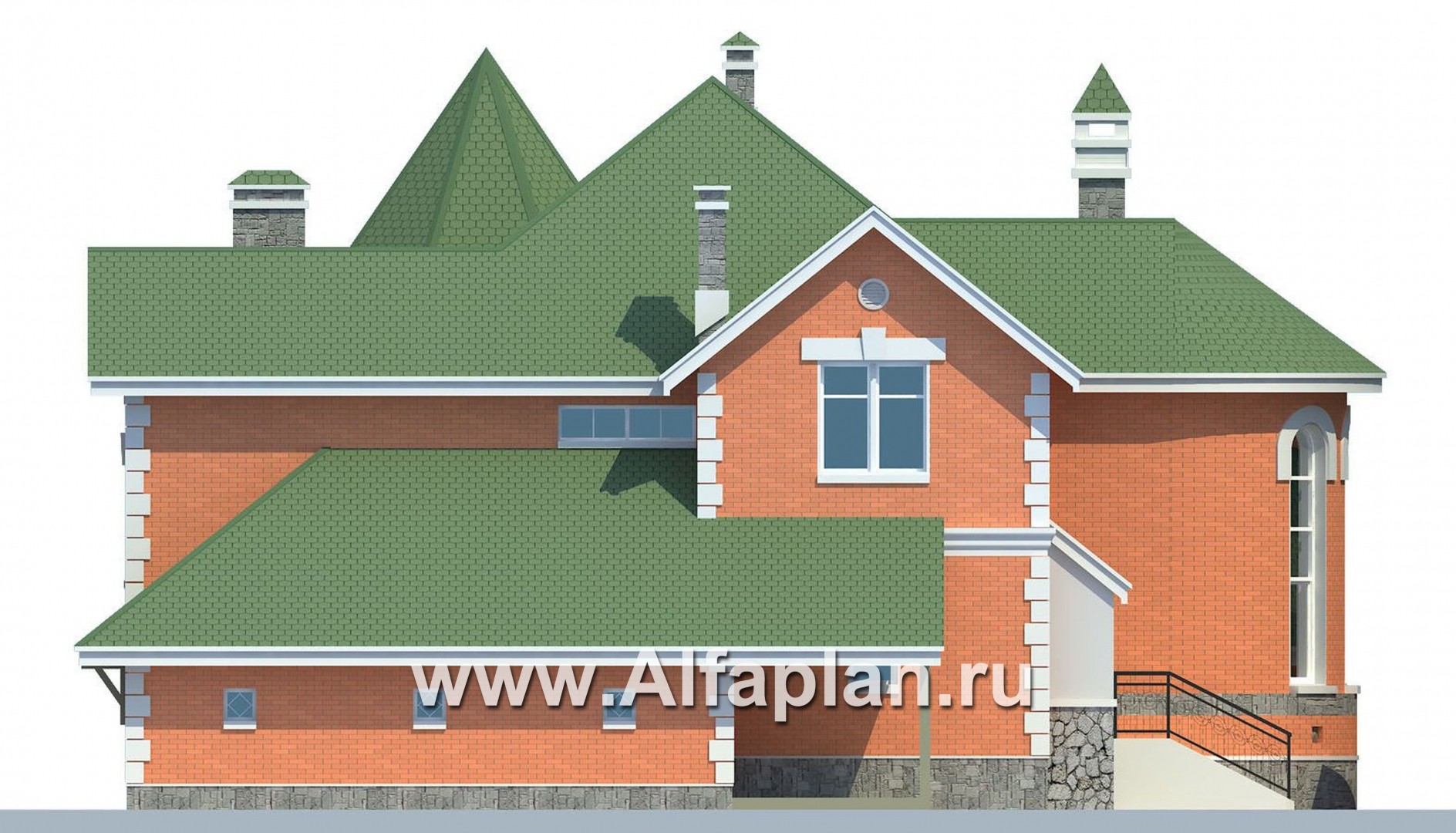 «Паркон» - проект двухэтажного дома, в стиле замка,   с угловой башней, вторым светом и террасой - фасад дома
