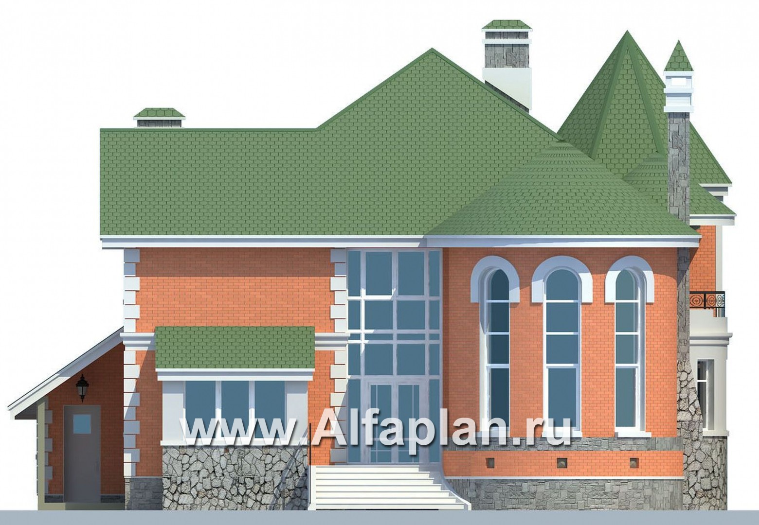 Проекты домов Альфаплан - «Паркон» - коттедж с угловой башенкой - изображение фасада №4