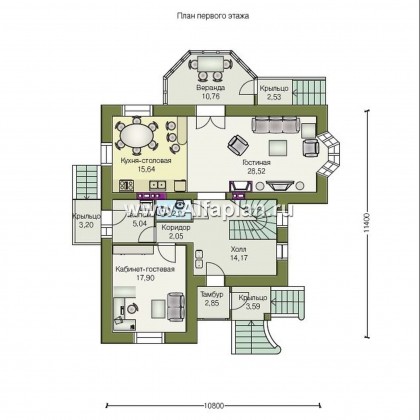 Проекты домов Альфаплан - «Приорат» - проект популярного коттеджа с двусветным холлом - превью плана проекта №1