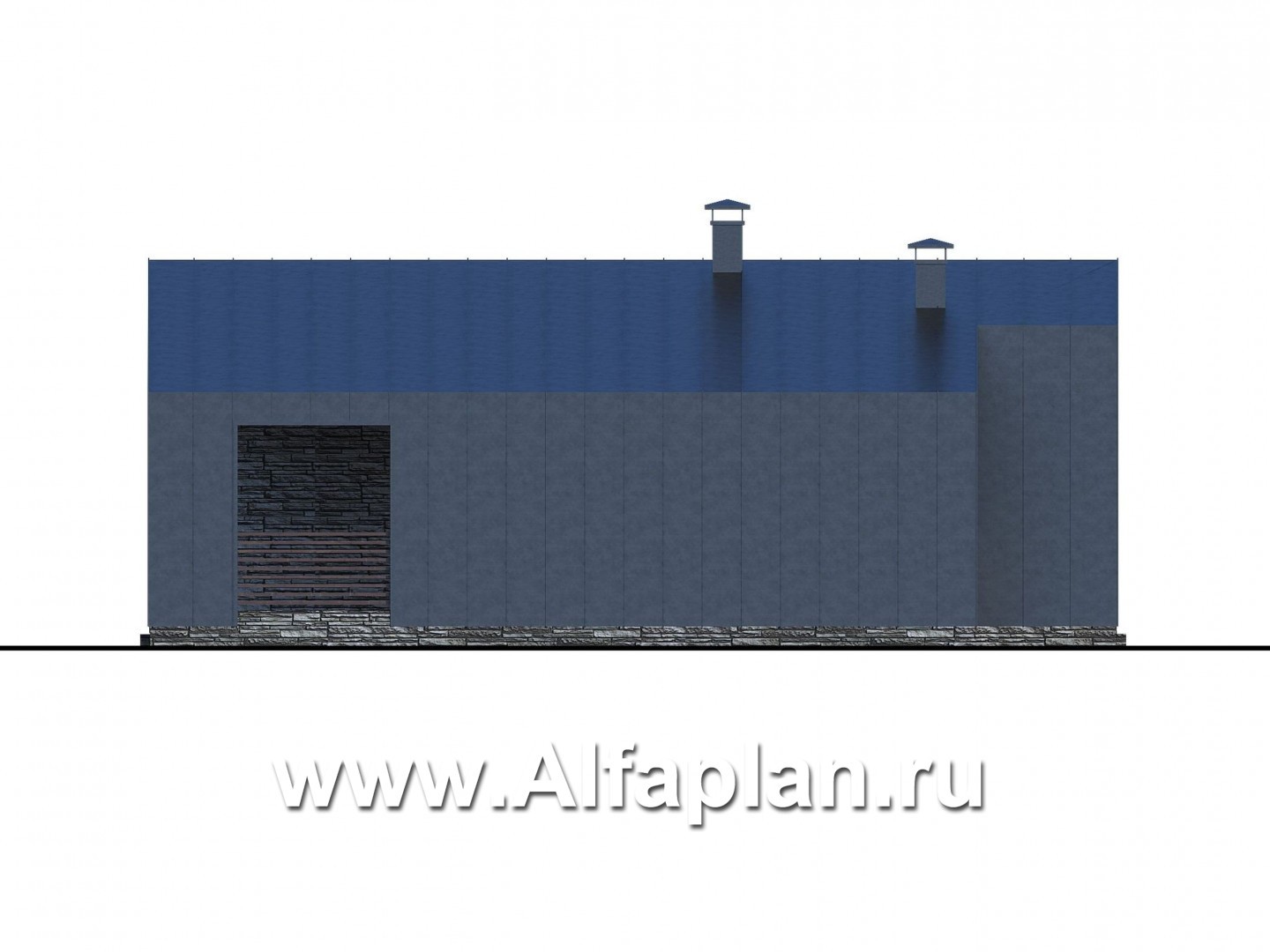 «Альфа» - проект одноэтажного каркасного дома, с сауной и с террасой, в стиле барнхаус - фасад дома