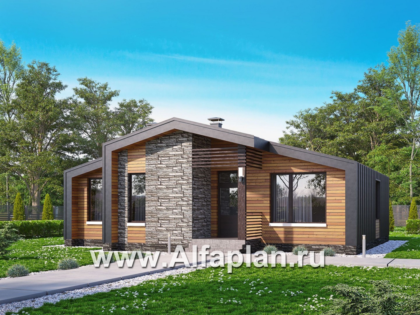 1010A «Альфа» - проект одноэтажного каркасного дома, с сауной и с террасой: цена
