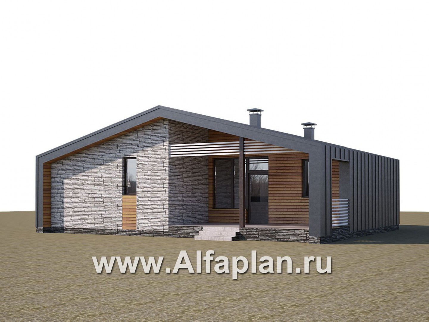 «Альфа» - проект одноэтажного каркасного дома, с сауной и с террасой, в стиле барнхаус - дизайн дома №3