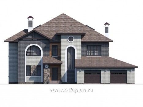 «Демидов» - проект двухэтажного дома из кирпича, с мансардой в чердаке, с гаражом на 2 авто - превью фасада дома