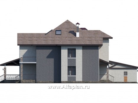 «Демидов» - проект двухэтажного дома из кирпича, с мансардой в чердаке, с гаражом на 2 авто - превью фасада дома