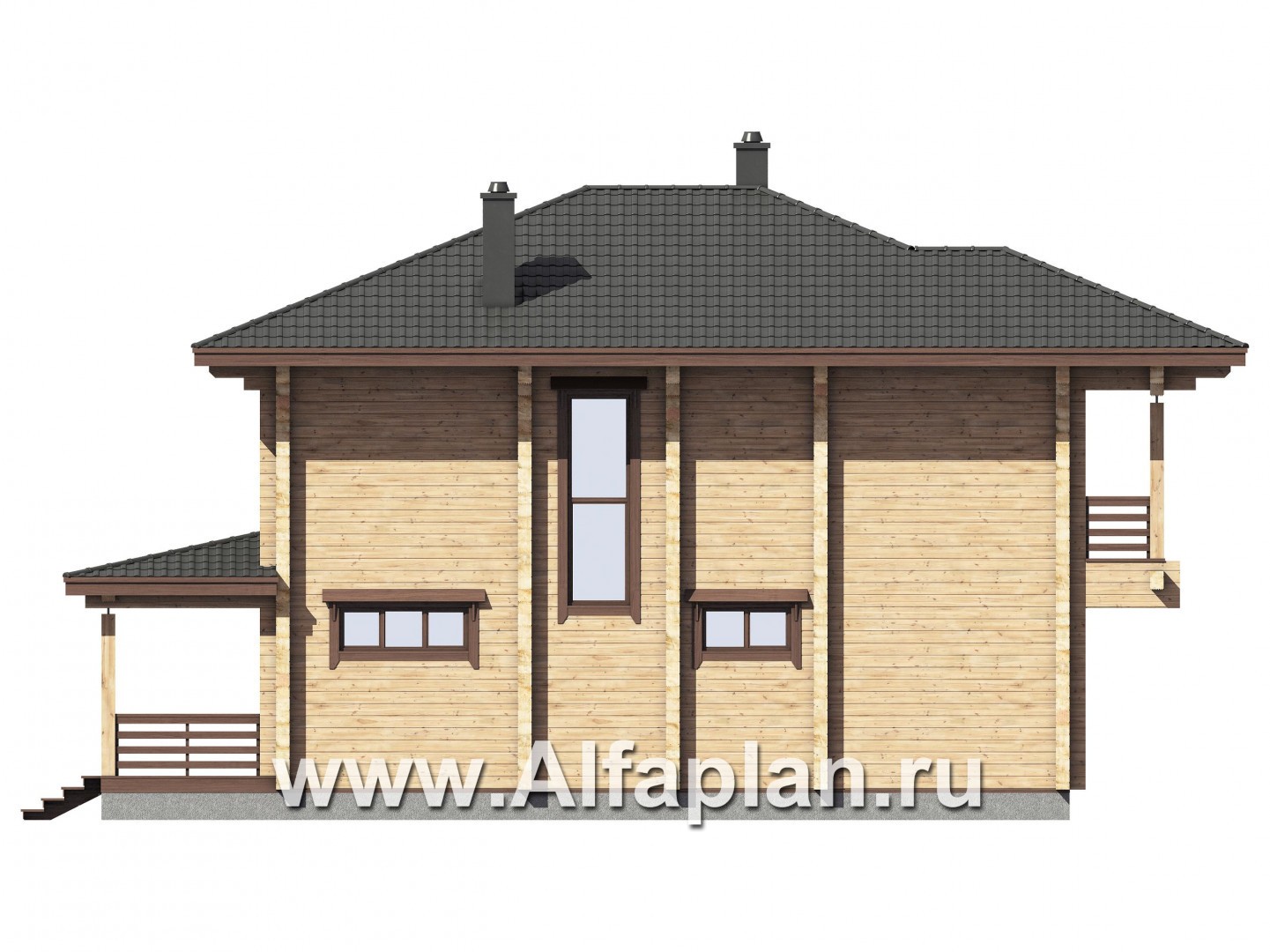 Проекты домов Альфаплан - Дом из бруса с двусветным пространством - изображение фасада №4