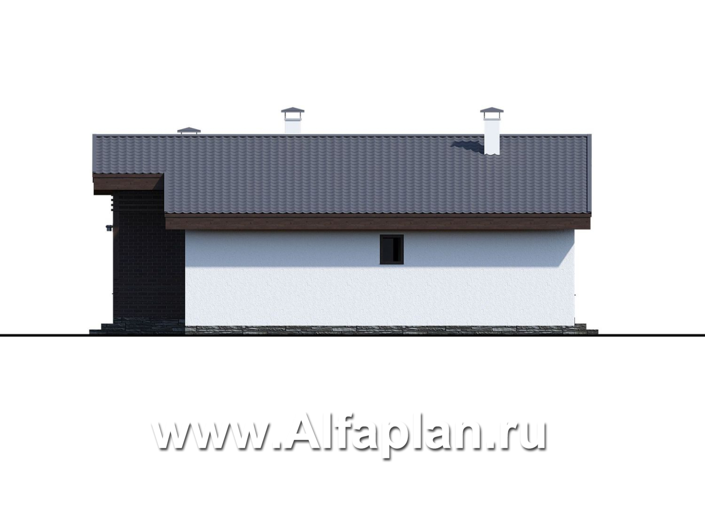 «Альфа» - проект красивого одноэтажного дома, с сауной и с террасой в скандинавском стиле - фасад дома