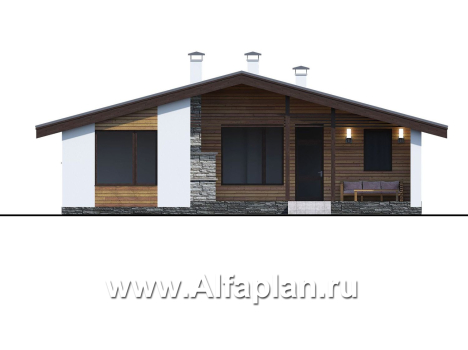 «Альфа» - проект красивого одноэтажного дома, с сауной и с террасой в скандинавском стиле - превью фасада дома