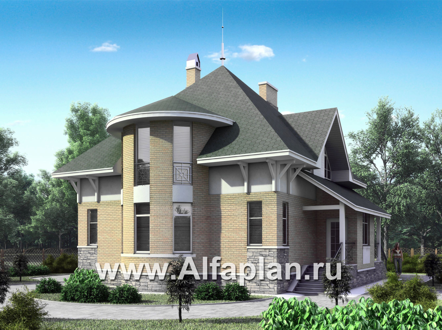 Проекты домов Альфаплан - «Петит» - проект дома с полукруглым эркером - основное изображение