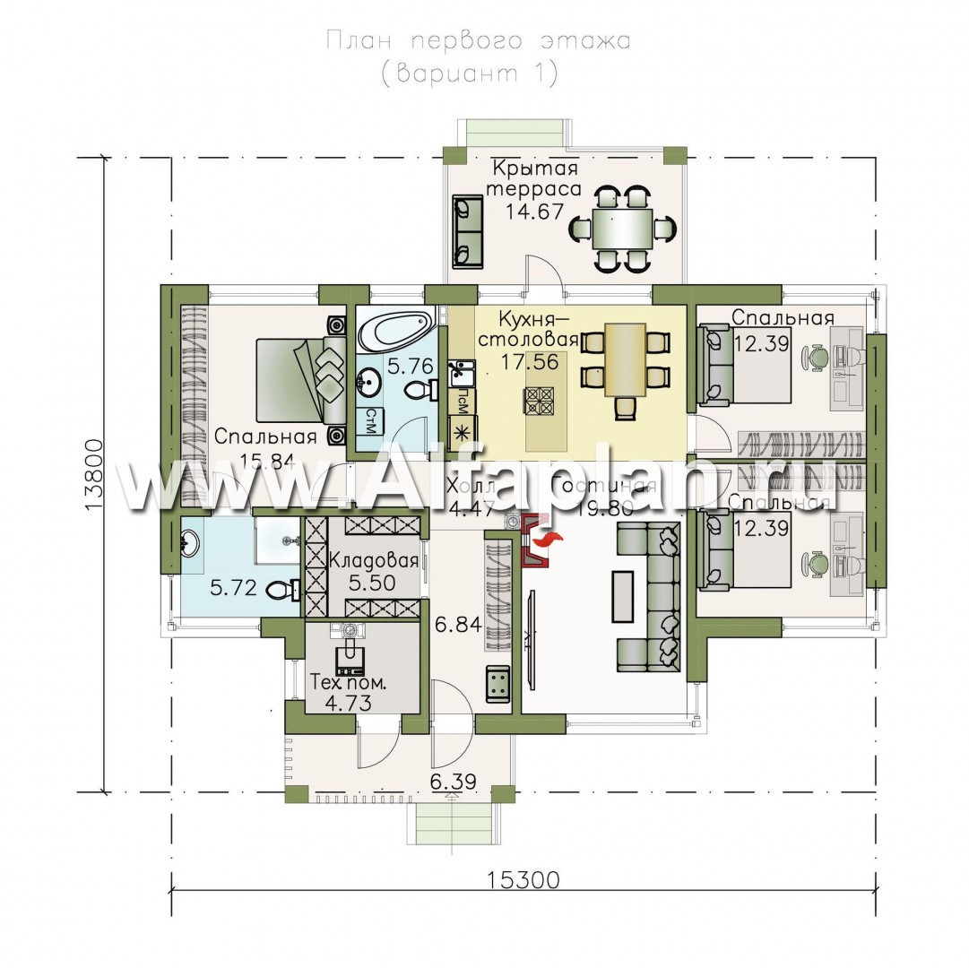 319A «Безоблачный» - проект одноэтажного дома (дача), с террасой, в стиле  Акварель: цена | Купить готовый проект с фото и планировкой