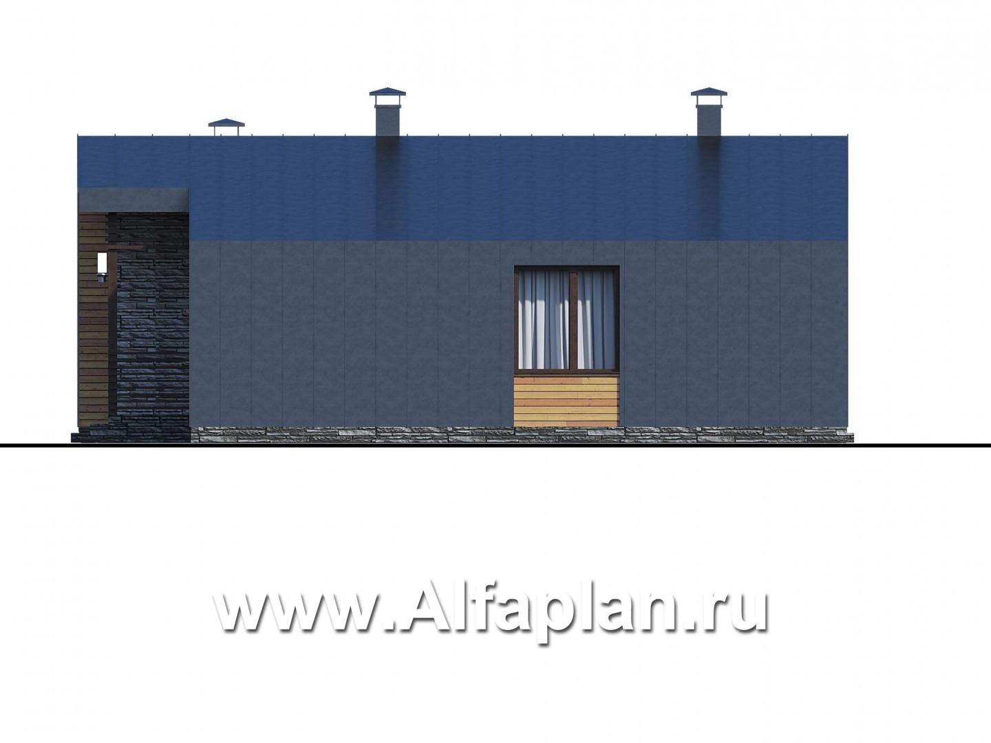 «Альфа» - проект одноэтажного каркасного дома, с сауной и с террасой - фасад дома