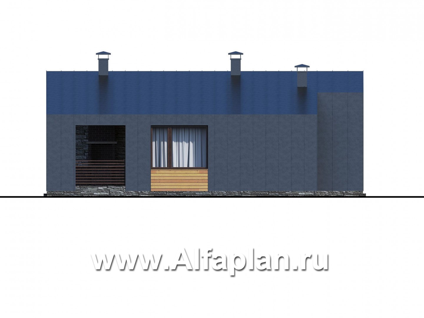 «Альфа» - проект одноэтажного каркасного дома, с сауной и с террасой - фасад дома