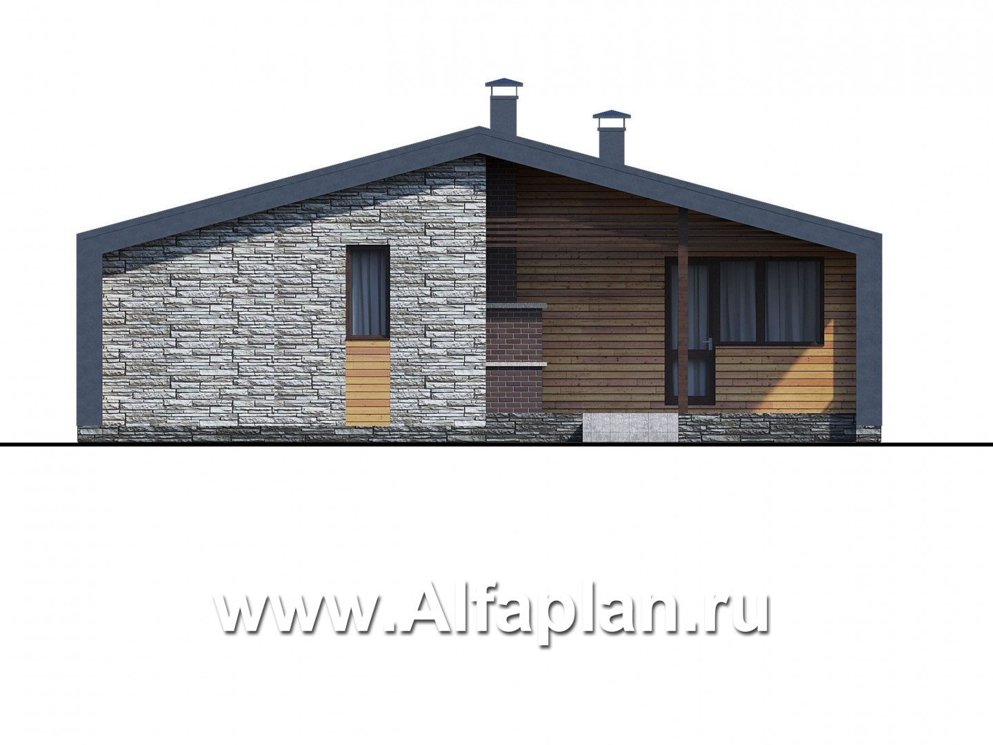 «Альфа» - проект одноэтажного каркасного дома, с сауной и с террасой - фасад дома