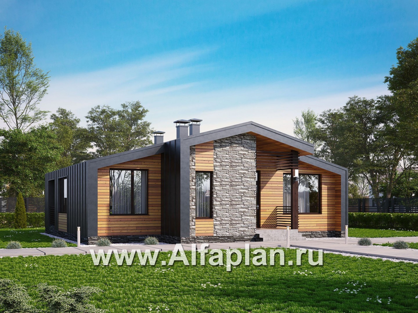 «Альфа» - проект одноэтажного каркасного дома, с сауной и с террасой - основное изображение