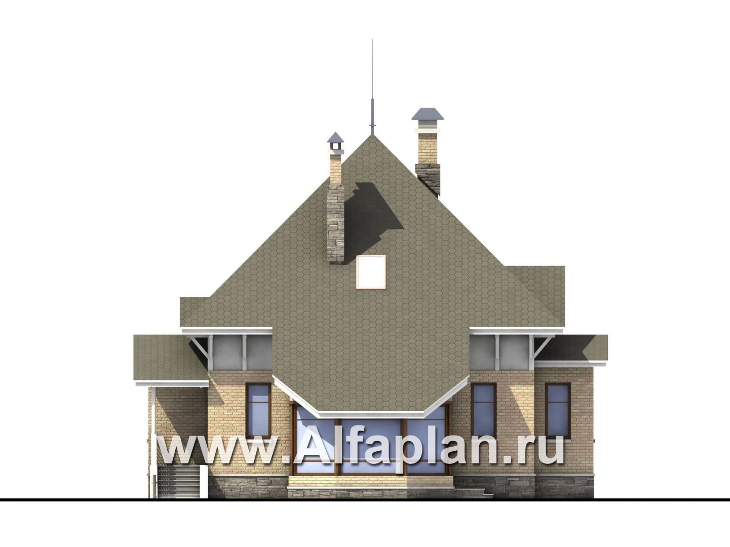 «Петит» - проект дома с мансардой, планировка с эркером и террасой, с пирамидальной кровлей - фасад дома