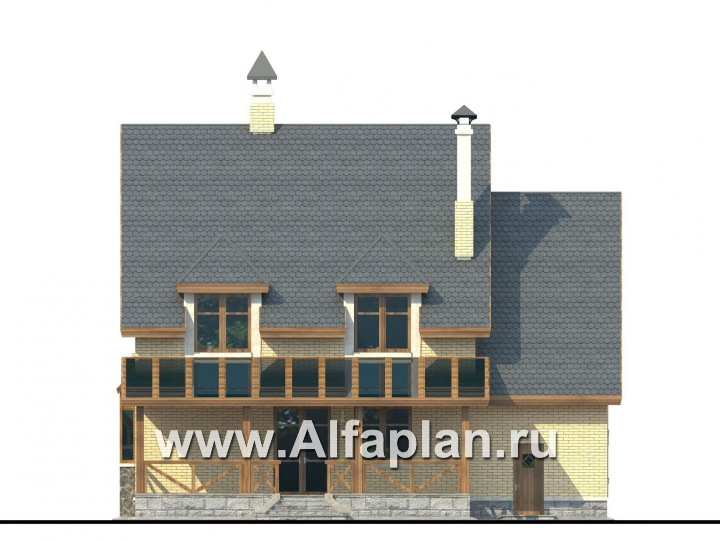 Проекты домов Альфаплан - «Норд» - проект двухэтажного загородного дома с гаражом и террасой - изображение фасада №4