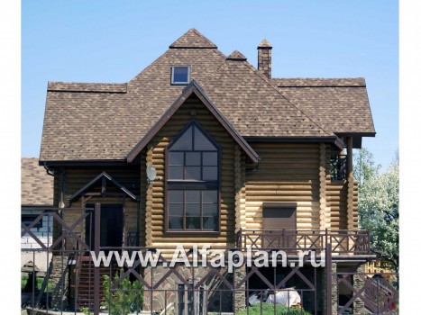 «Транк Хаус» - проект деревянного дома, из бревен, с террасой, и цокольным этажом из кирпичей - превью дополнительного изображения №2