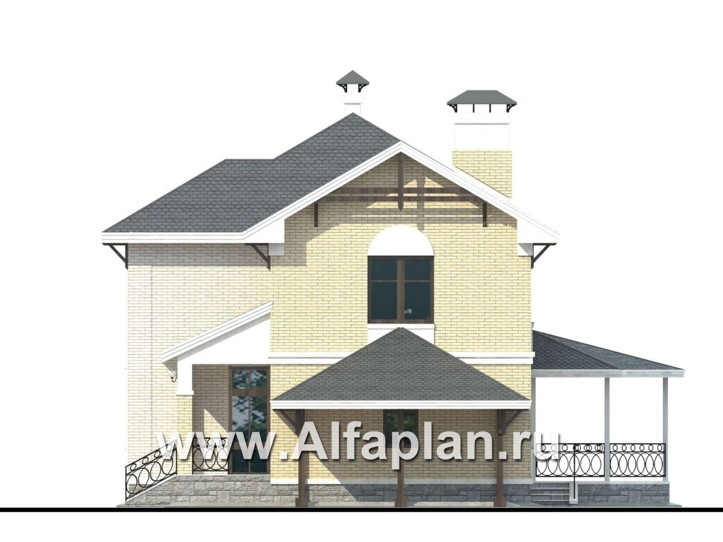 Проекты домов Альфаплан - «Эйваро»- проект коттеджа с двусветной  столовой - изображение фасада №2