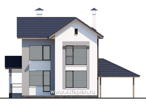 «Каюткомпания» - проект двухэтажного дома для небольшой семьи, 3 спальни, с навесом для авто - превью фасада дома