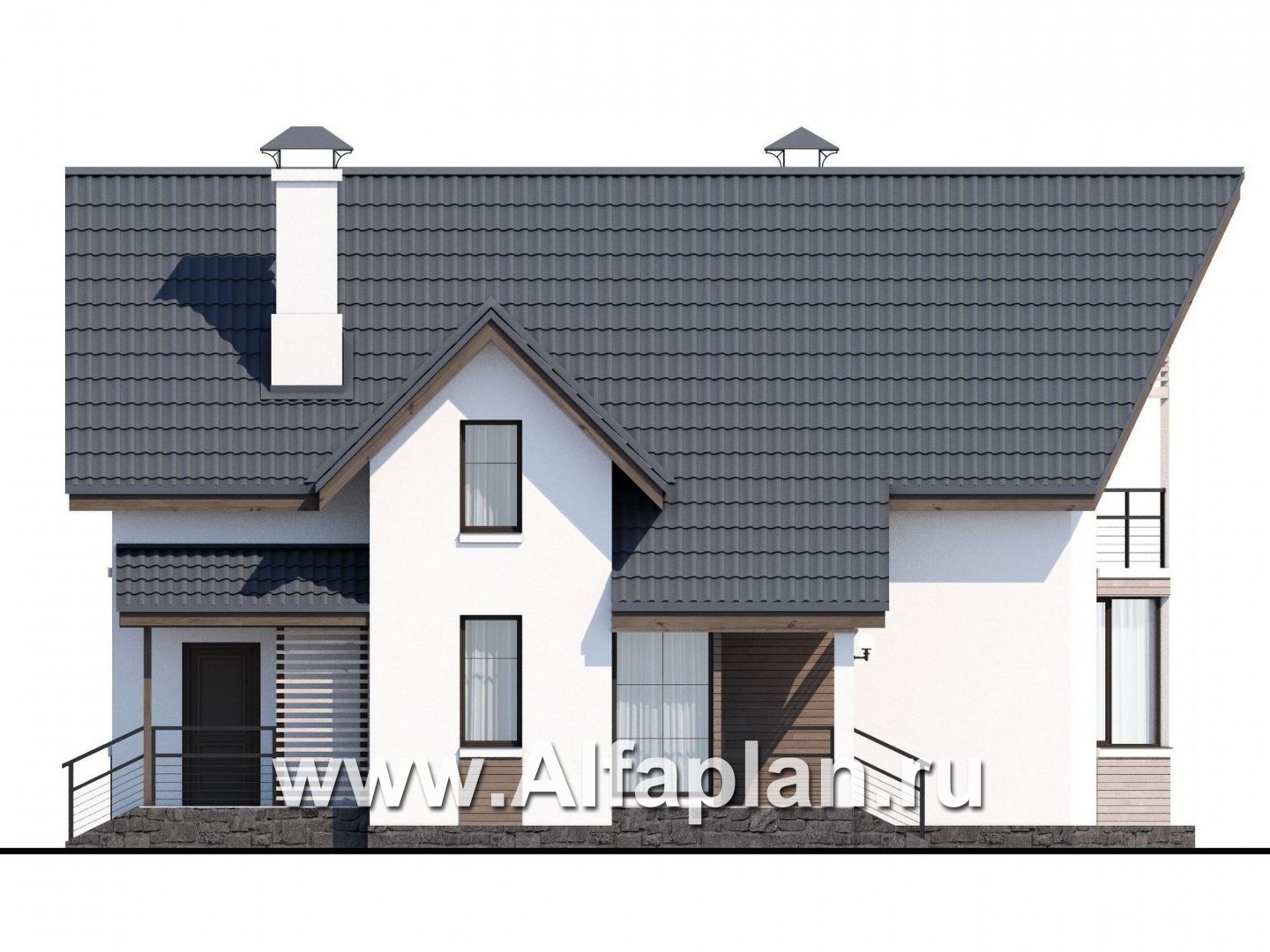 Проекты домов Альфаплан - «Якорь» - эффектный коттедж с оригинальным эркером - изображение фасада №3