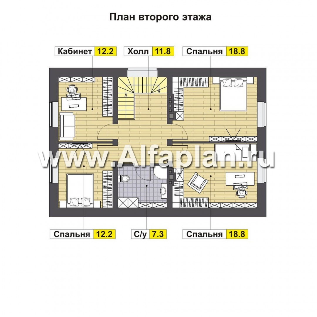 Проекты домов Альфаплан - Небольшой дом для большой семьи(6 спален) - план проекта №2