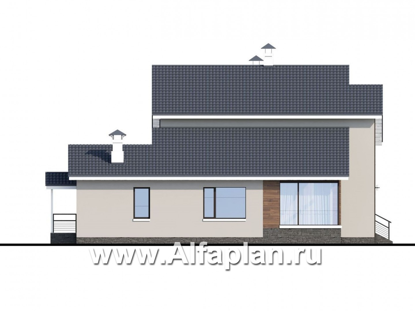 Проекты домов Альфаплан - «Альтернатива Хиггса» - современный дом с красивой верандой - изображение фасада №3