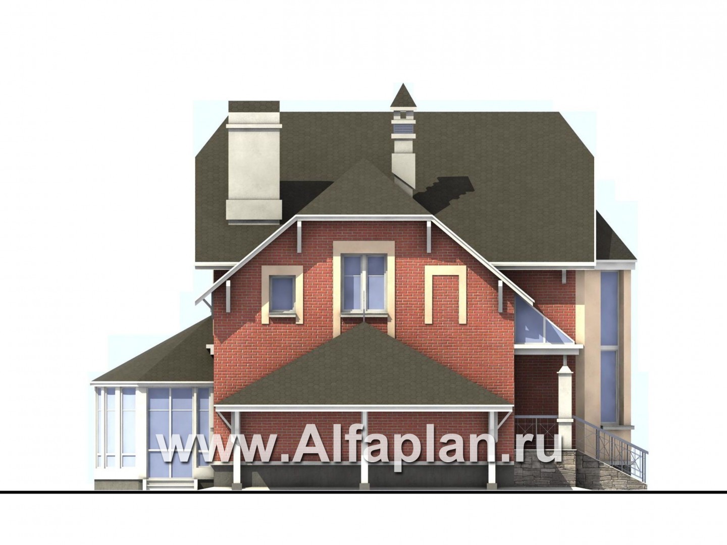 Проекты домов Альфаплан - «Фаворит» - современный коттедж с высоким эркером - изображение фасада №3