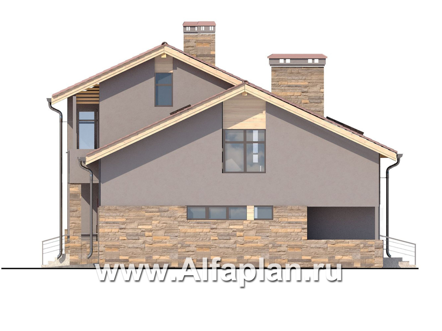 Проекты домов Альфаплан - Современный коттедж с гаражом и бильярдной - изображение фасада №2