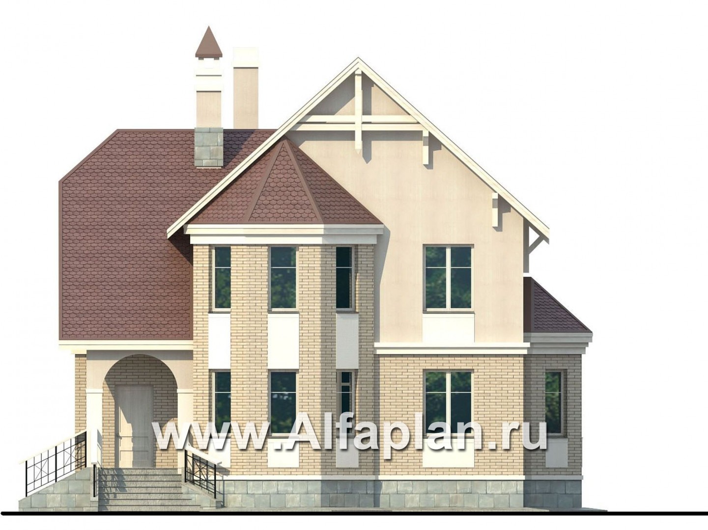 Проекты домов Альфаплан - «Успех» -двухэтажный дом  с верандой и эркером - изображение фасада №1