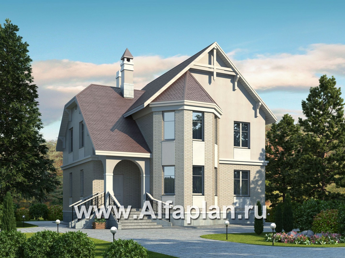 Проекты домов Альфаплан - «Успех» -двухэтажный дом  с верандой и эркером - основное изображение