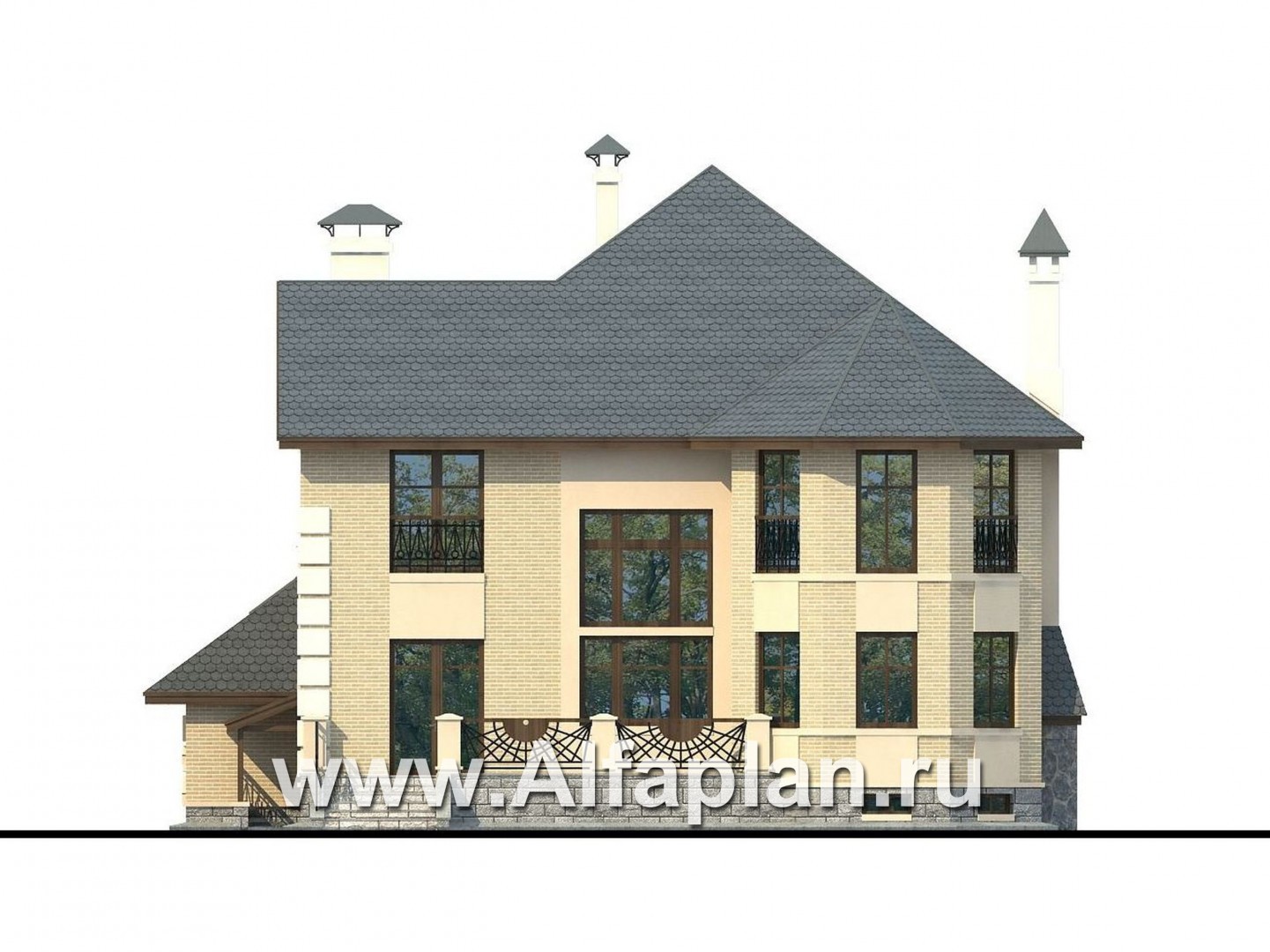 Проекты домов Альфаплан - «Эвридика»- красивый загородный дом с гаражом и цокольным этажом - изображение фасада №4