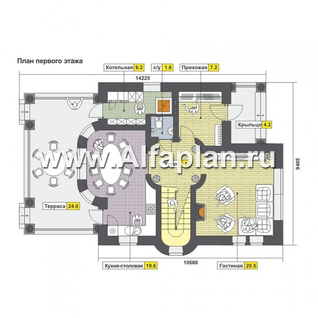 Проекты домов Альфаплан - Классический двухэтажный коттедж с большой террасой - изображение плана проекта №1