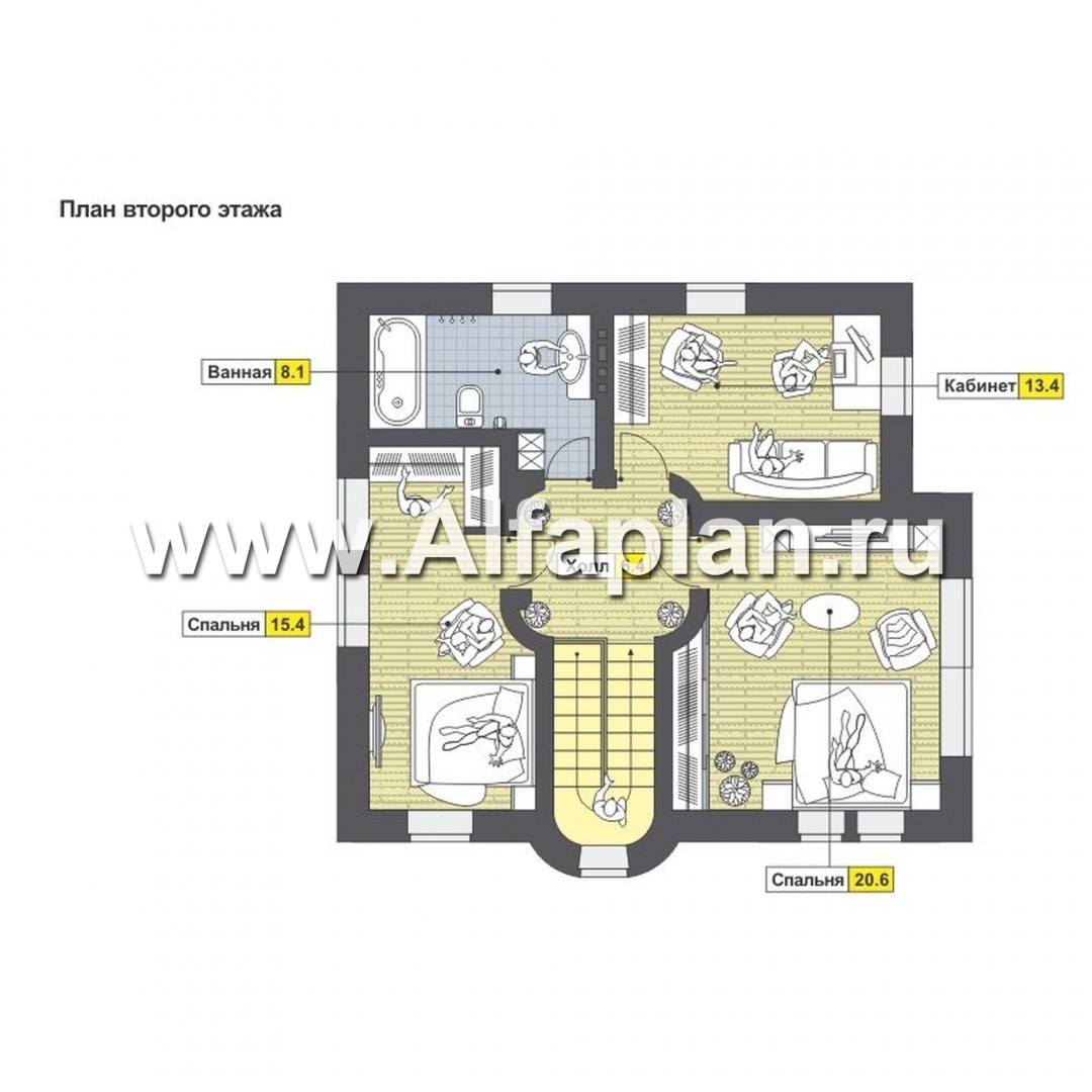 Проекты домов Альфаплан - Классический двухэтажный коттедж с большой террасой - изображение плана проекта №2