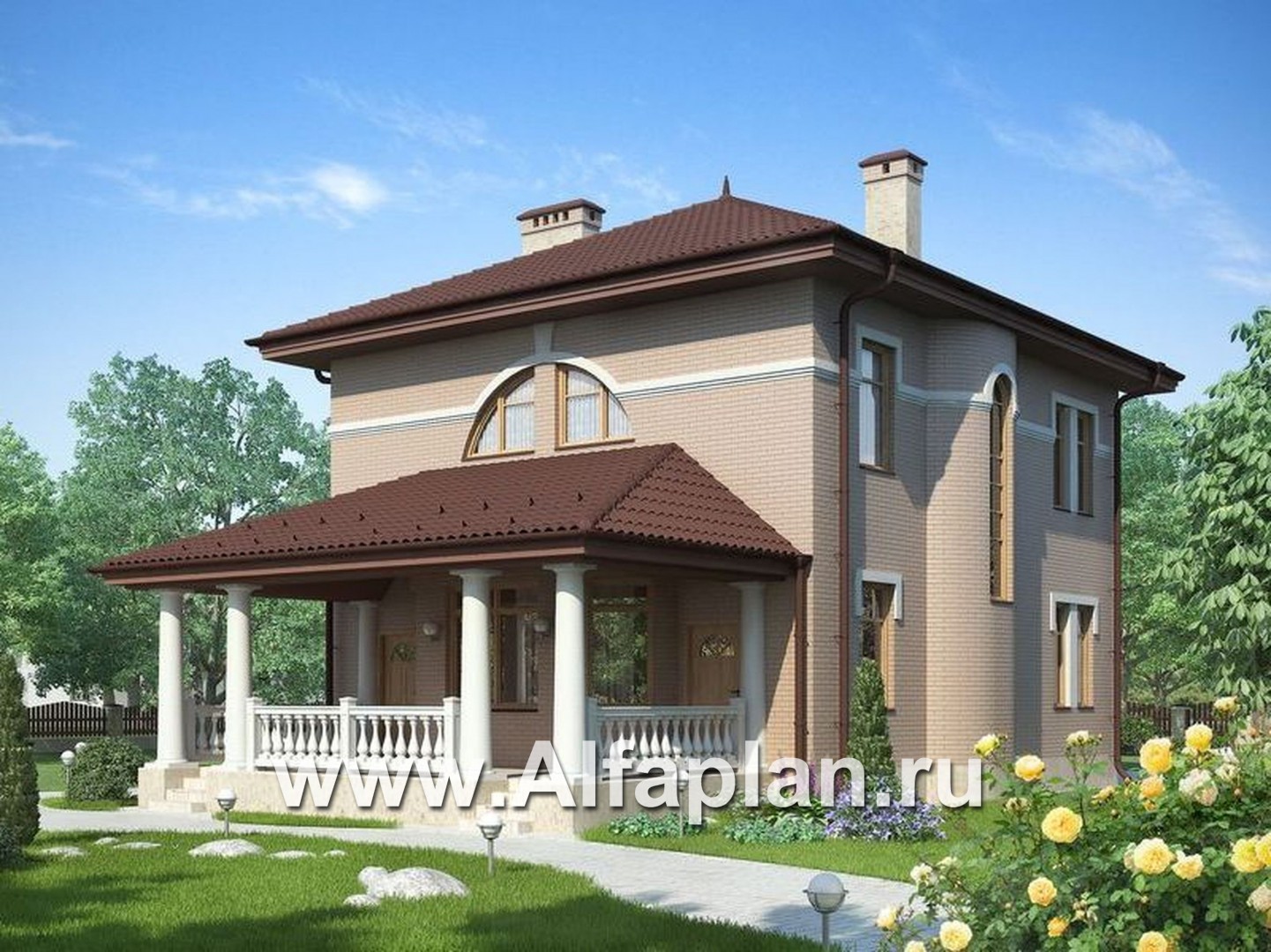 Проекты домов Альфаплан - Классический двухэтажный коттедж с большой террасой - дополнительное изображение №1