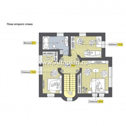 Проекты домов Альфаплан - Классический двухэтажный коттедж с большой террасой - превью плана проекта №2