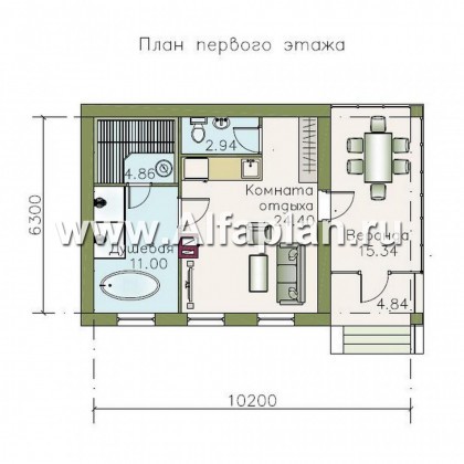 Проект бани с остекленной верандой - превью план дома