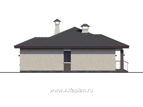 Проекты домов Альфаплан - «Леда» - одноэтажный коттедж с четырьмя комнатами и террасой - превью фасада №3