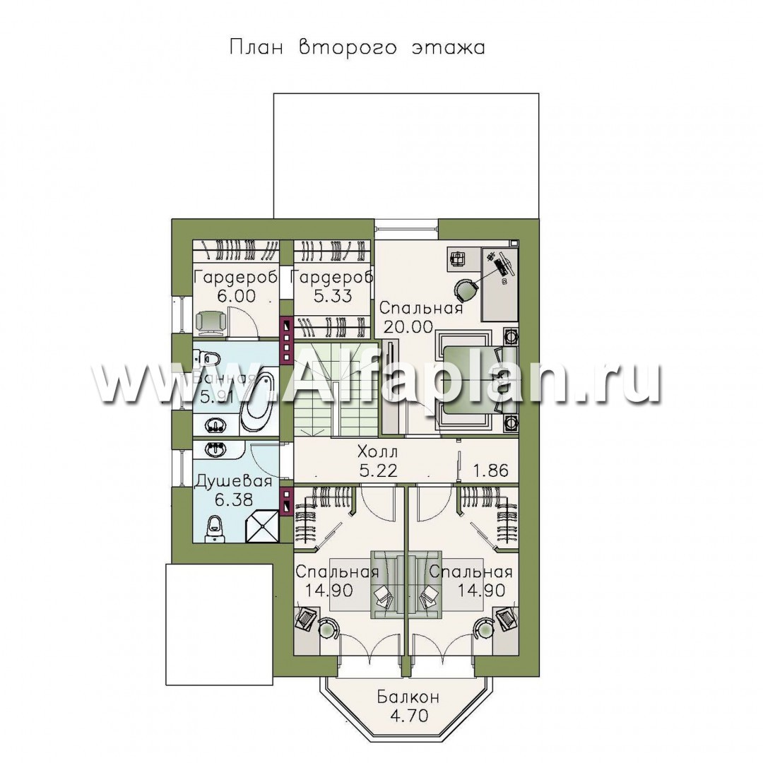 «Времена года» - проект дома с мансардой из газоблоков, с эркером и террасой - план дома