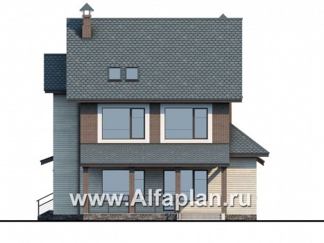 Проекты домов Альфаплан - «Прагматика» -  проект двухэтажного дома с мансардой из газобетона,  с террасой и бильярдной, в современном стиле - превью фасада №4