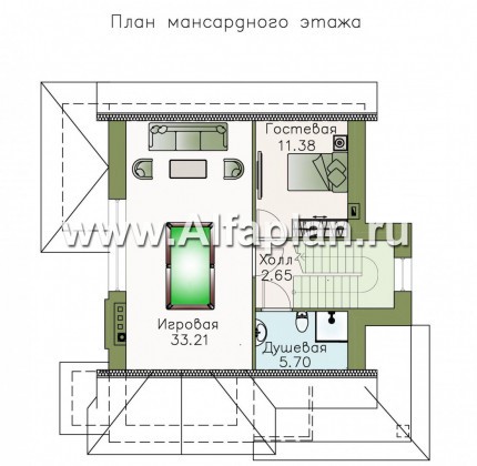 «Прагматика» -  проект двухэтажного дома с мансардой из газобетона,  с террасой и бильярдной, в современном стиле - превью план дома